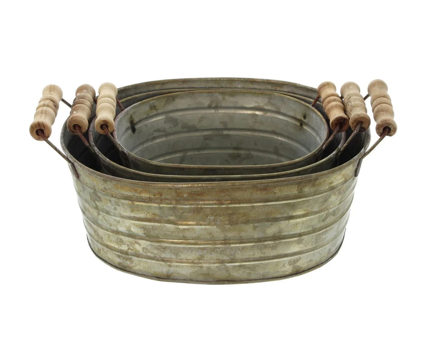 Dekoleidenschaft Pflanzkübel Metallwannen 3er Set Antik-Design - Bild 5