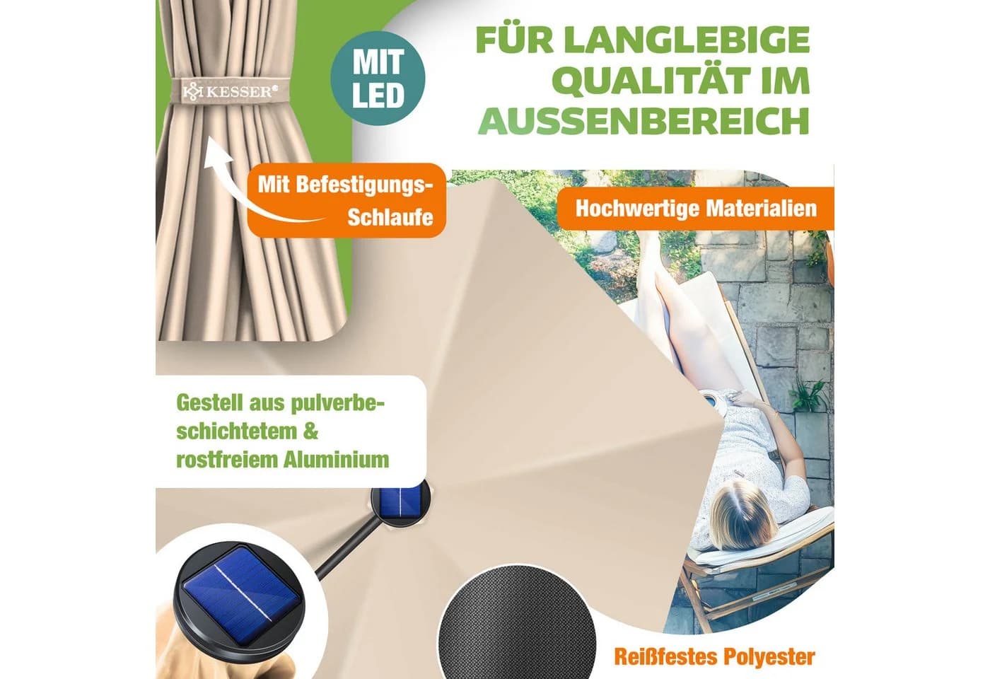 KESSER Ampelschirm Beige mit LED Solar & Kurbel - Bild 4