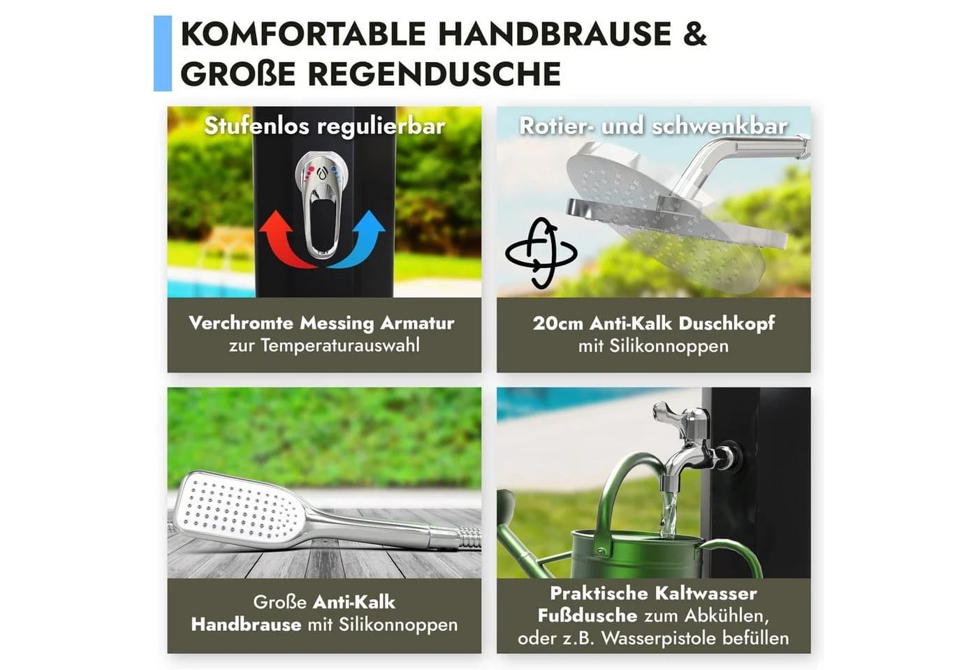 dirks-traumbad Gartendusche Solar 35l Schwarz mit Handbrause & Fußdusche
