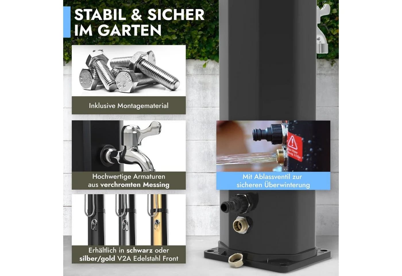 dirks-traumbad Gartendusche Solar 35l Schwarz mit Handbrause & Fußdusche - Bild 5