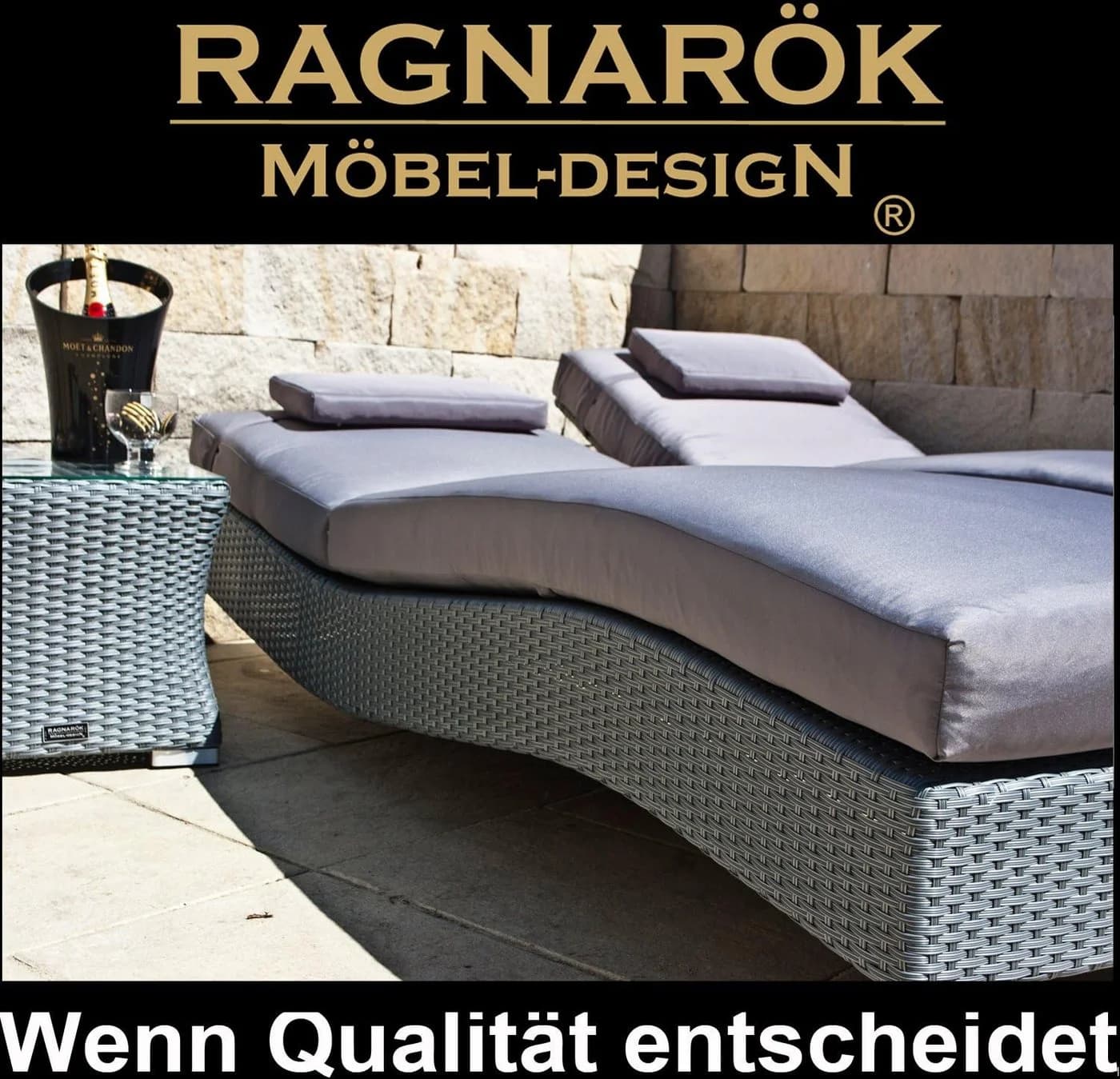 Ragnarök Möbel-Design Sonnenliegen Set 3-teilig Verstellbares Kopfteil - Bild 3