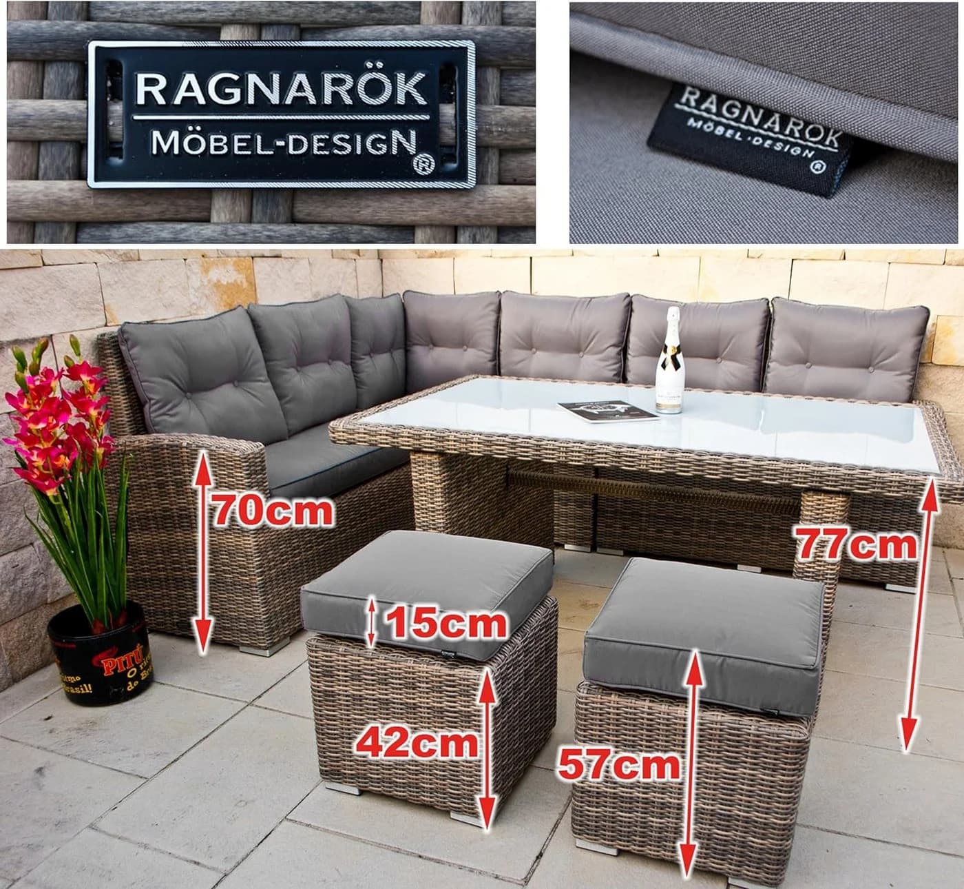 Ragnarök Gartenlounge-Set Wieland L mit ESG-Glas und Polyrattan - Bild 3
