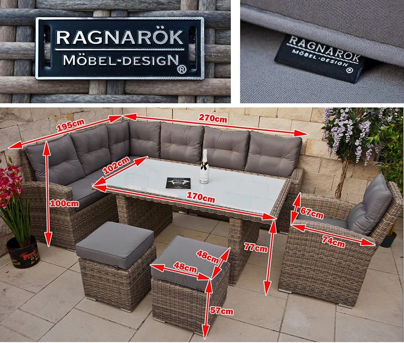 Ragnarök Gartenlounge-Set Wieland L mit ESG-Glas und Polyrattan - Bild 4