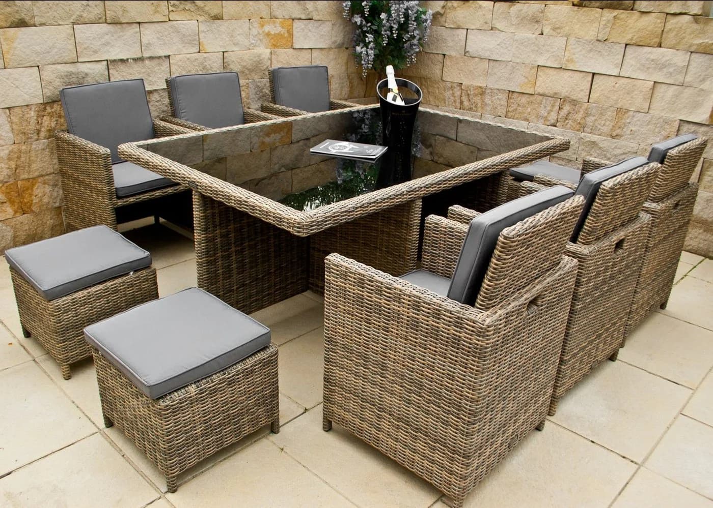 Ragnarök Möbel-Design Garten-Essgruppe Heimdall Esstisch Set 6+4 Polyrattan Alu Würfelsystem - Bild 2