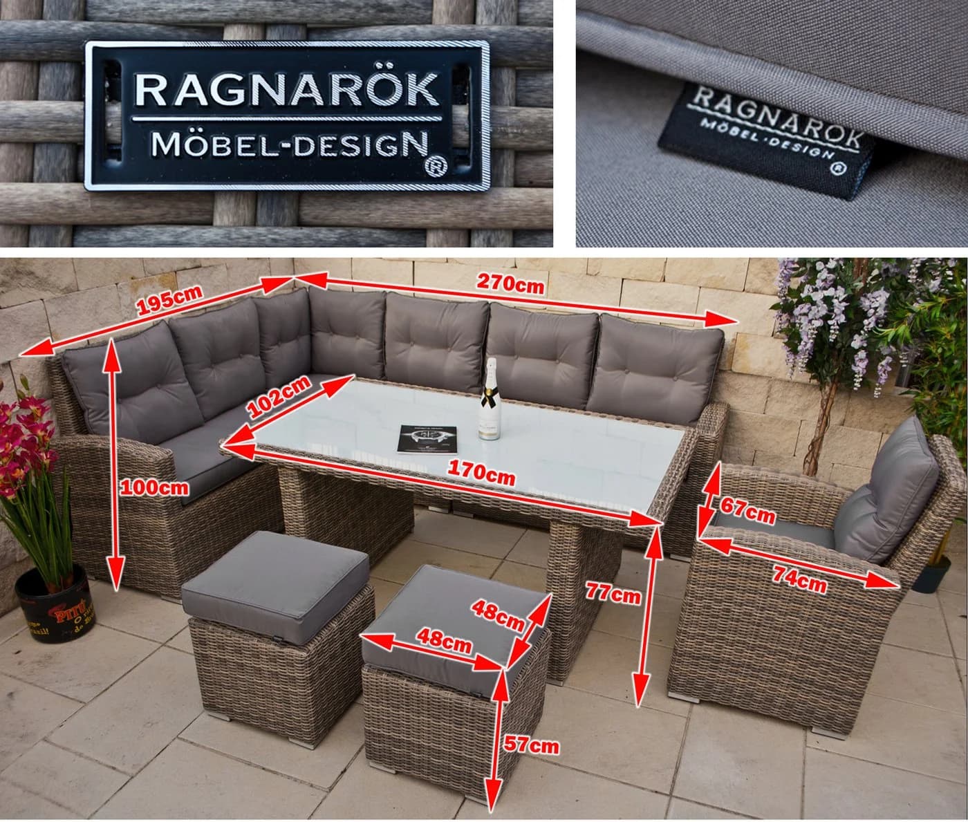Ragnarök Gartenlounge-Set XXL Beige/Weiss Polyrattan