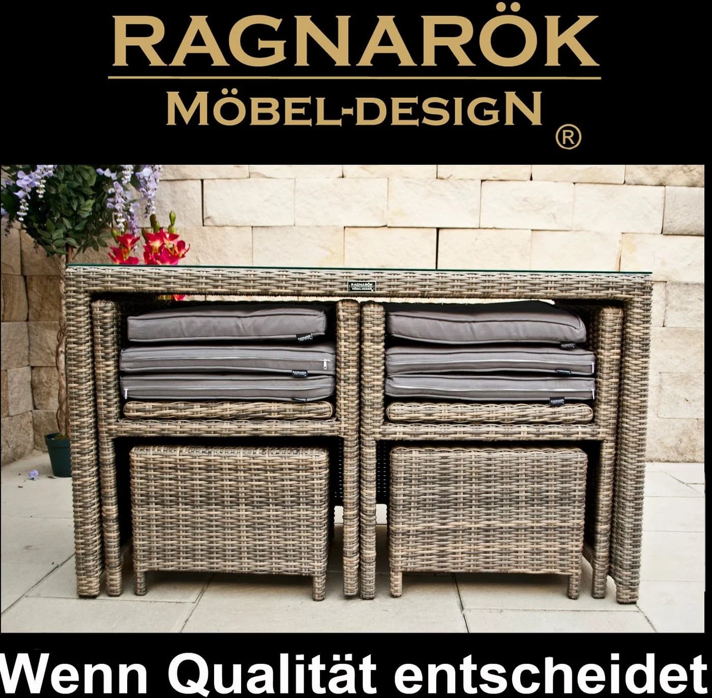 Ragnarök HEIMDALL Garten-Essgruppe 4-tlg. Beige Polyrattan Alu