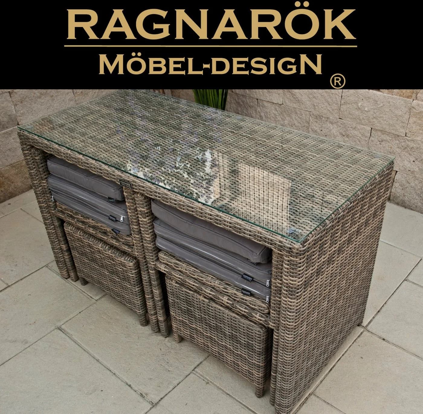 Ragnarök HEIMDALL Garten-Essgruppe 4-tlg. Beige Polyrattan Alu - Bild 4