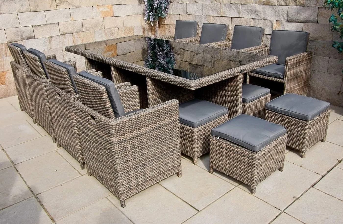 Ragnarök Möbel-Design Garten-Essgruppe Heimdall Esstisch Set 8+4, Polyrattan, Alu, Umklappbare Rückenlehnen - Bild 2