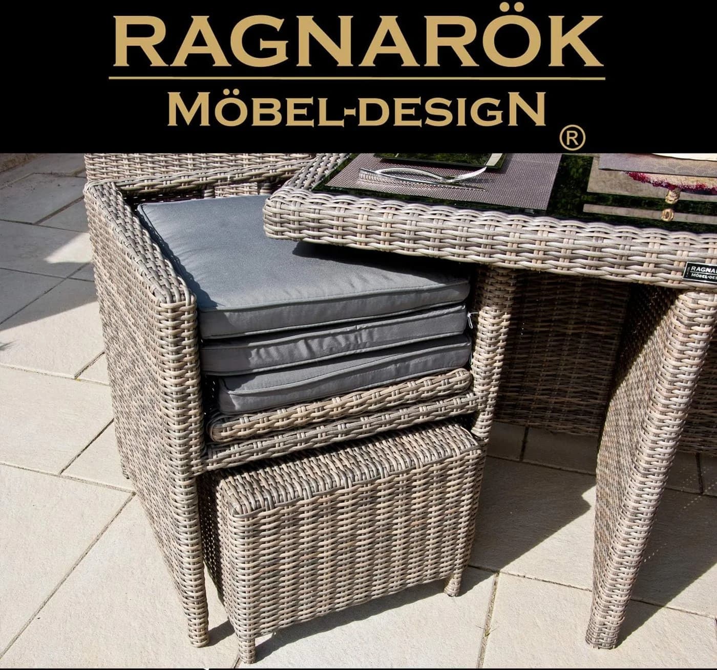 Ragnarök Möbel-Design Garten-Essgruppe Heimdall Esstisch Set 8+4, Polyrattan, Alu, Umklappbare Rückenlehnen - Bild 3