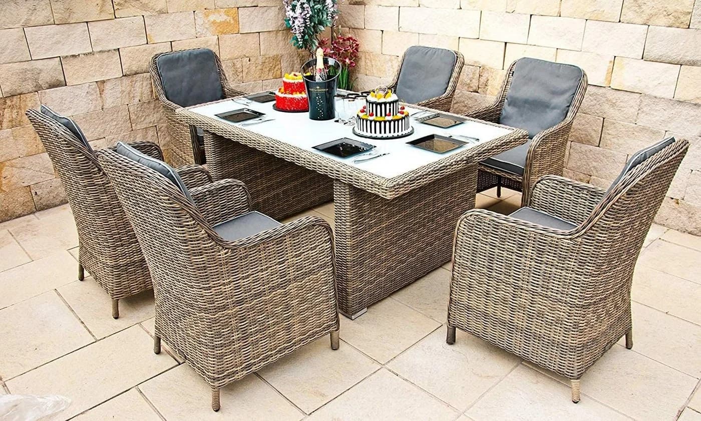 Ragnarök Garten-Essgruppe 7-tlg. Beige Polyrattan Alu - Bild 2