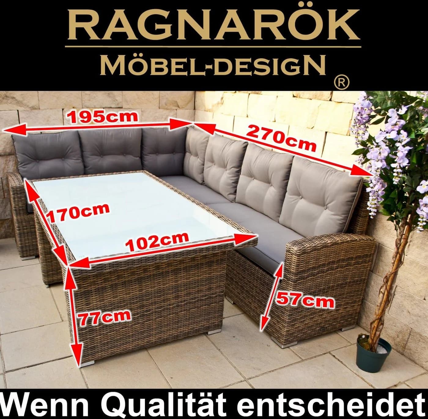 Ragnarök Gartenlounge-Set Wieland M mit Glasplatte und Stauraum - Bild 3