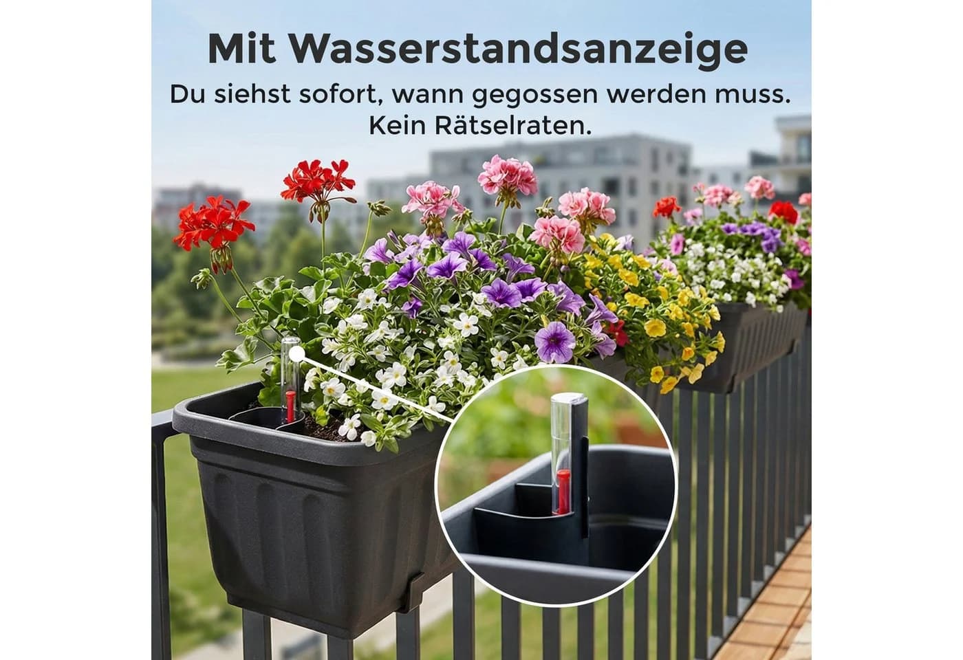 Hausfelder Blumenkasten 4er Set 60cm Anthrazit mit Wasserstandsanzeiger