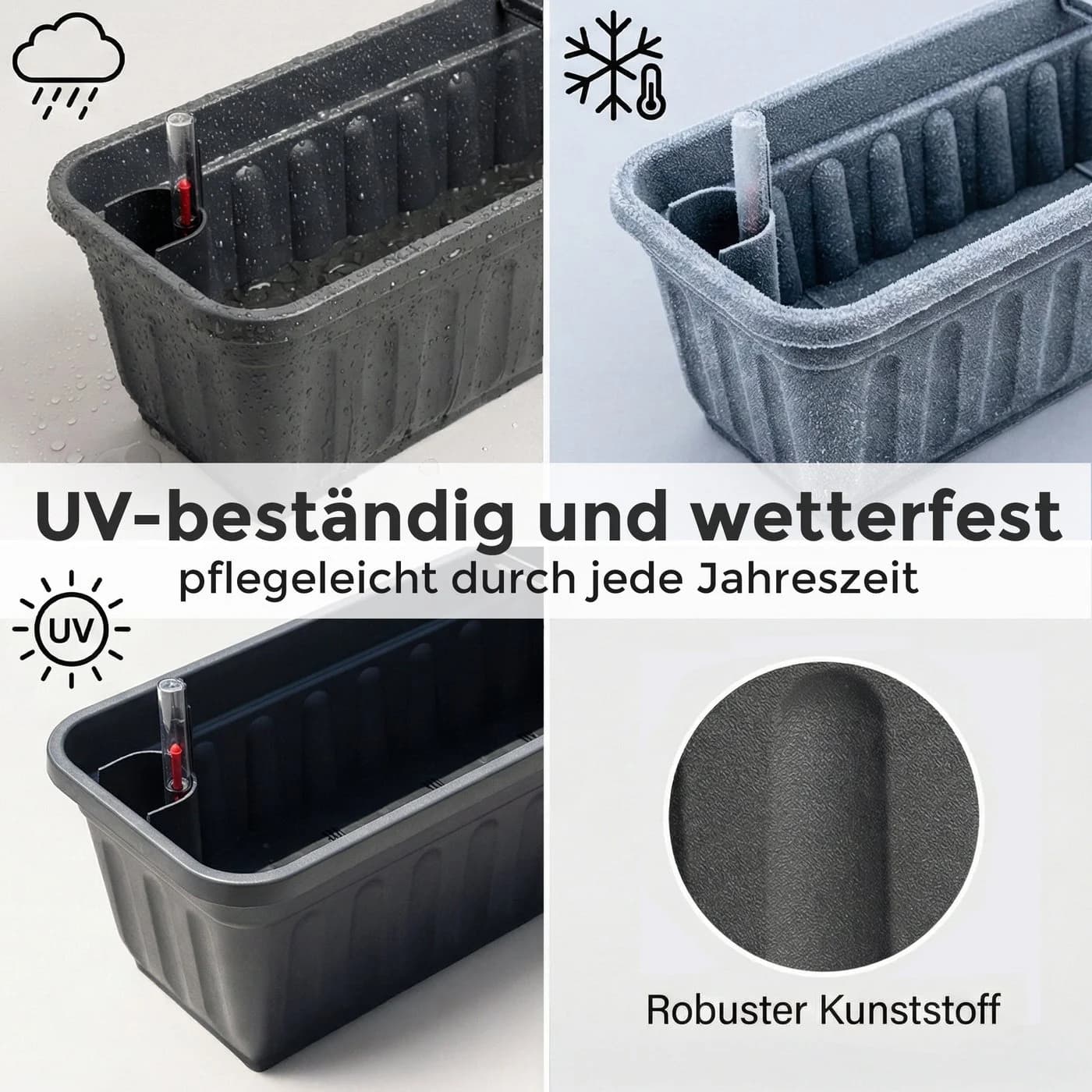 Hausfelder Blumenkasten 4er Set 60cm Anthrazit mit Wasserstandsanzeiger - Bild 4