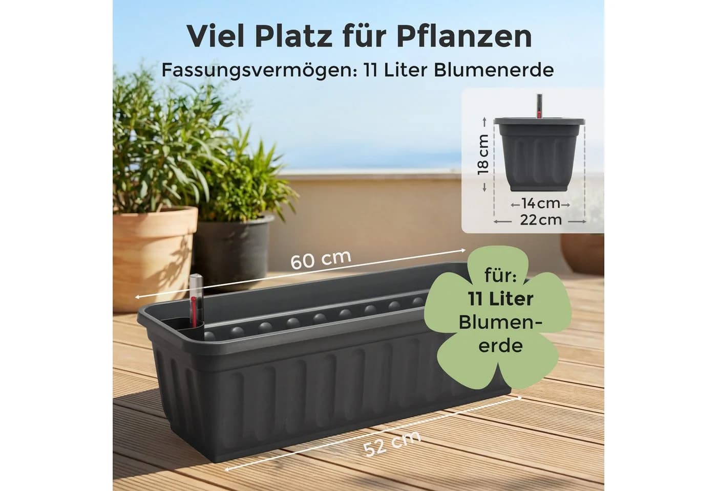 Hausfelder Blumenkasten 4er Set 60cm Anthrazit mit Wasserstandsanzeiger - Bild 5