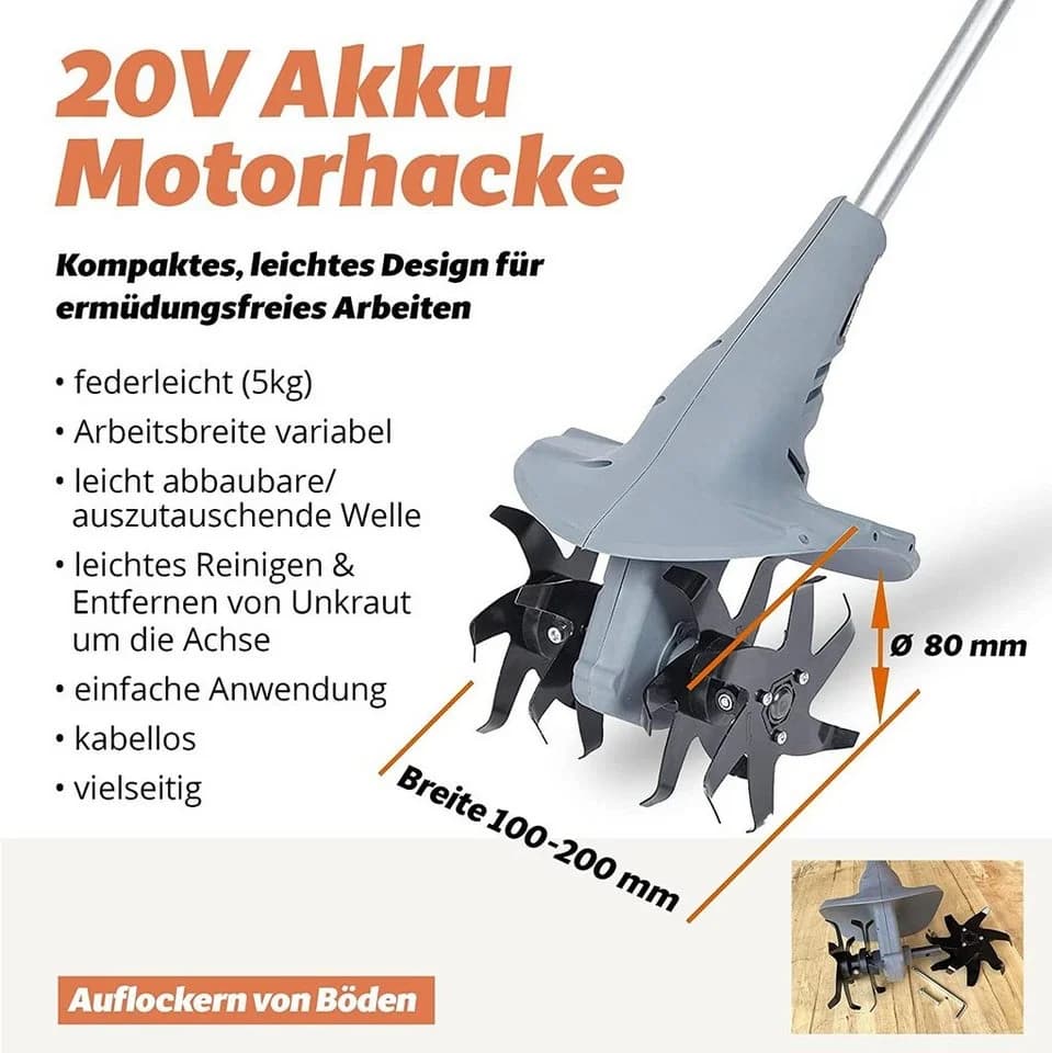 Fanztool Akku-Motorhacke 20V mit 2.5Ah Akku & Schnellladegerät