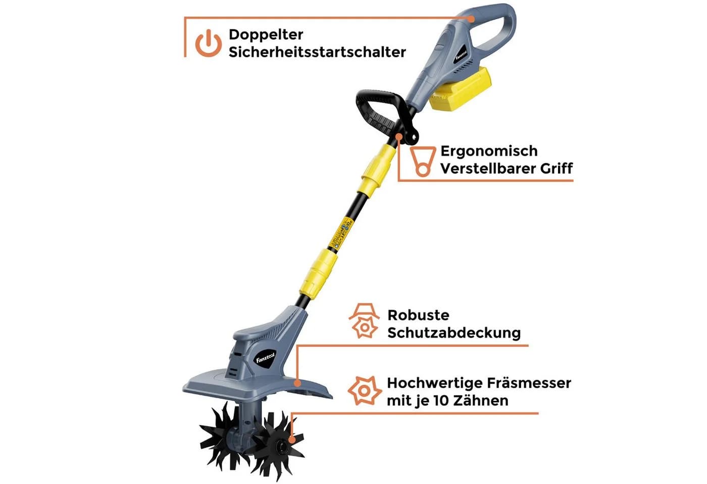Fanztool Akku-Motorhacke Gartenfräse mit 4 Metall-Sternfräsen - Bild 5