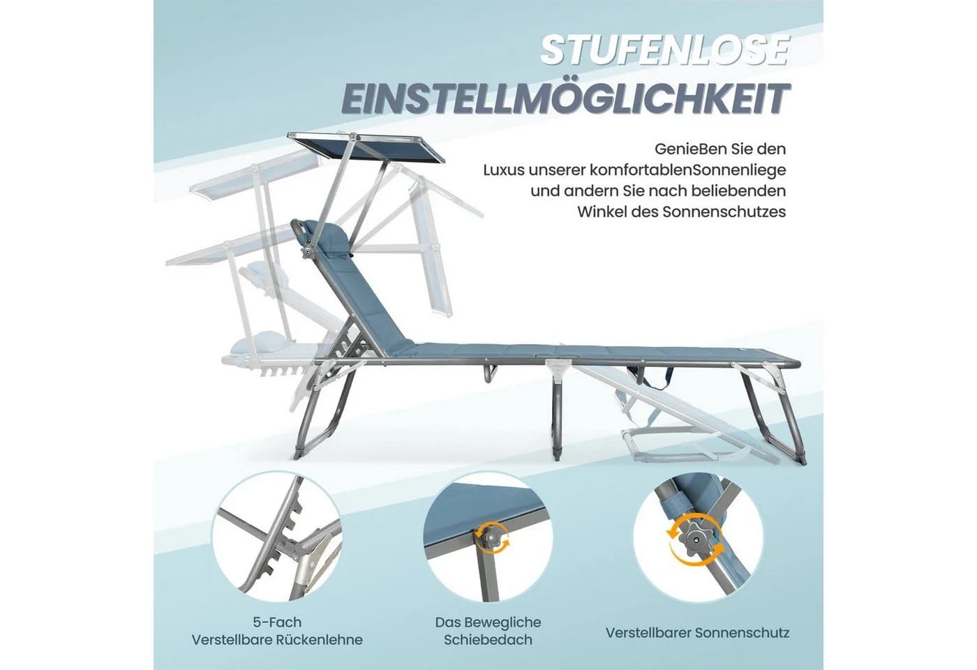 HOMECALL Gartenliege Blau Klappbar Verstellbar Textilene - Bild 4