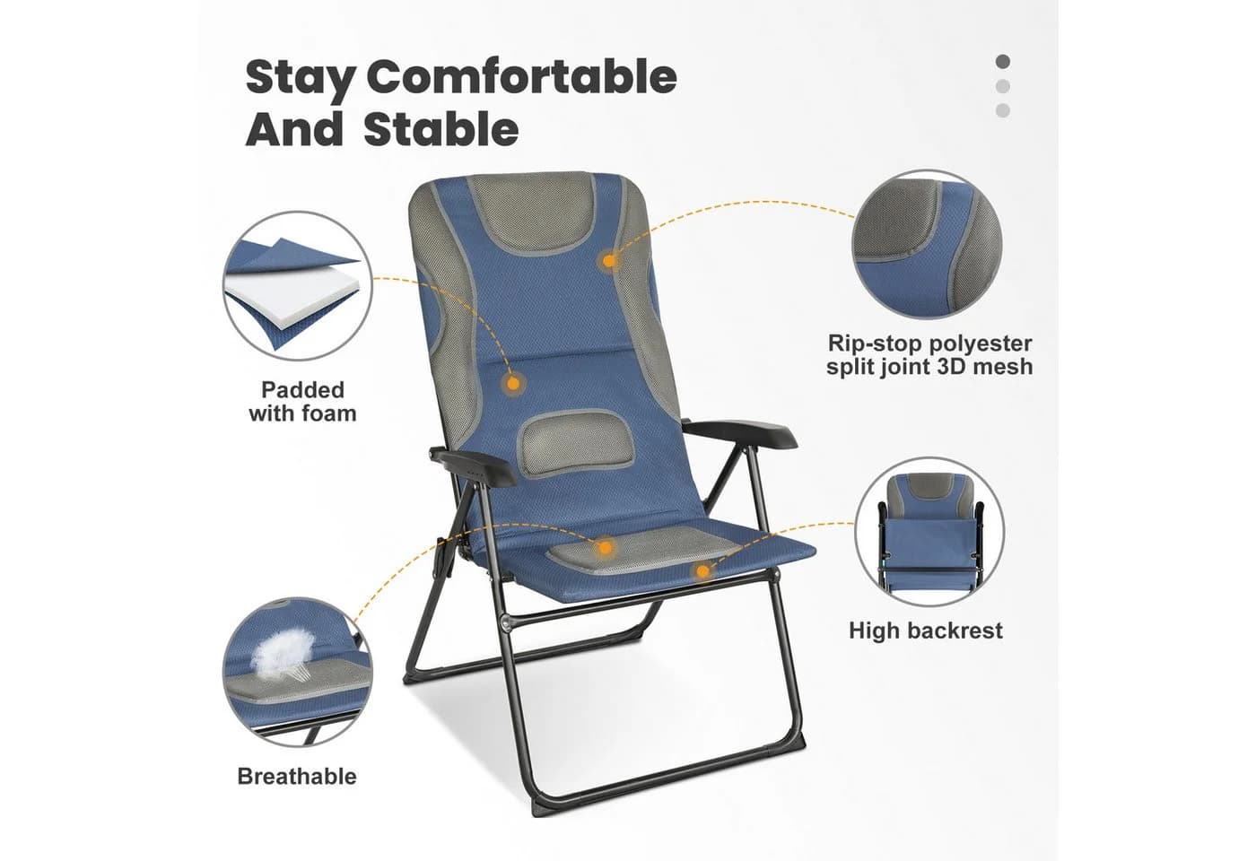HOMECALL Aluminium Campingstuhl Hochlehner Gepolstert Faltbar 150KG