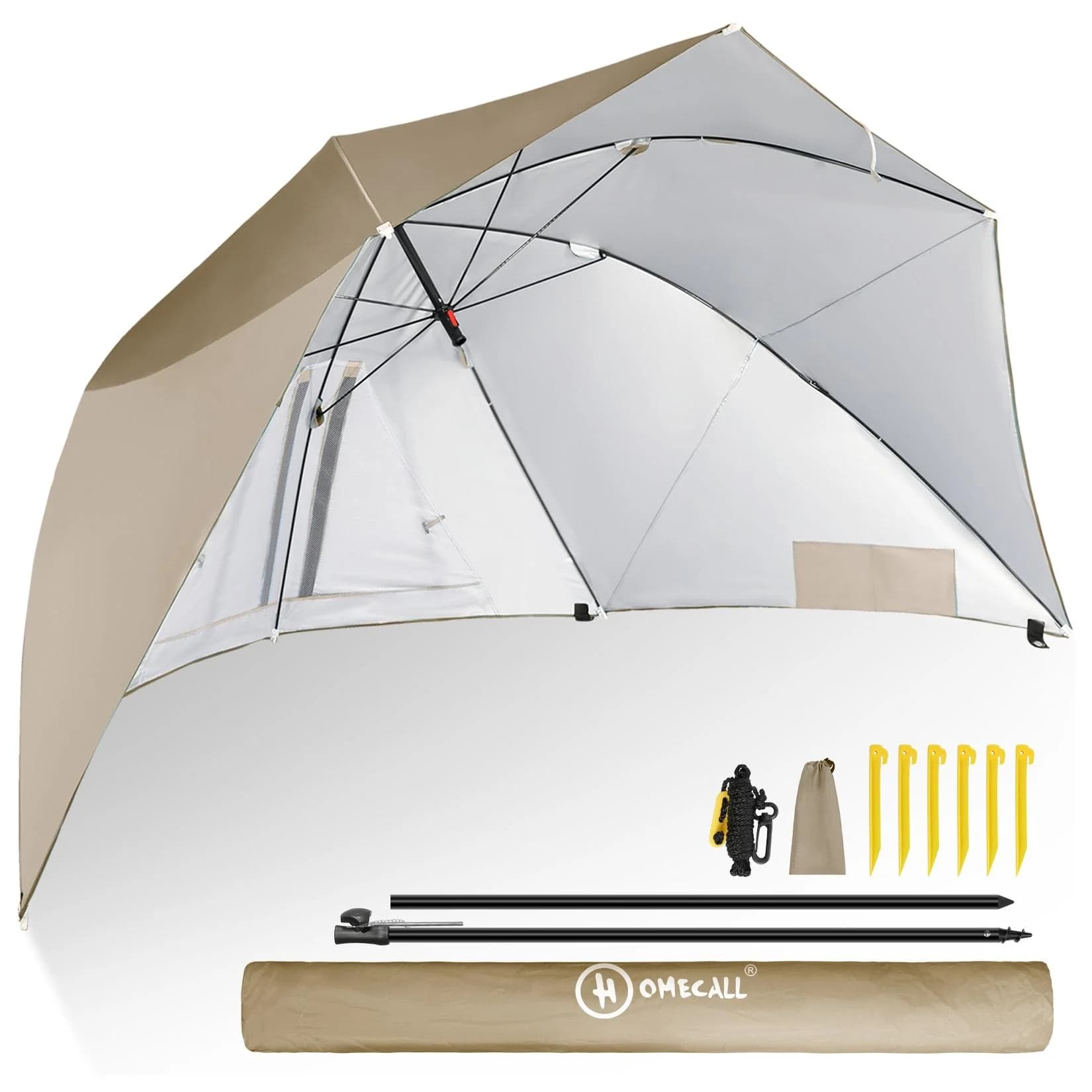 HOMECALL Strandmuschel UV-resistentes 50+ für 2-3 Personen Khaki