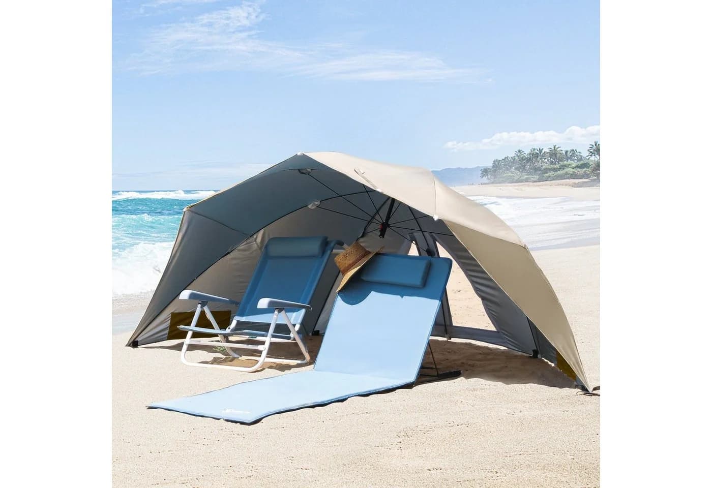 HOMECALL Strandmuschel UV-resistentes 50+ für 2-3 Personen Khaki - Bild 2