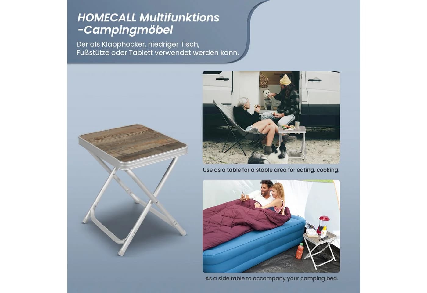 HOMECALL Campinghocker Klapphocker mit MDF Tisch Aluminium Grau - Bild 5