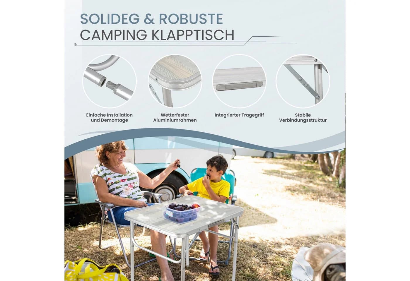 HOMECALL Campingtisch Klapptisch Aluminium Silber Höhenverstellbar - Bild 4