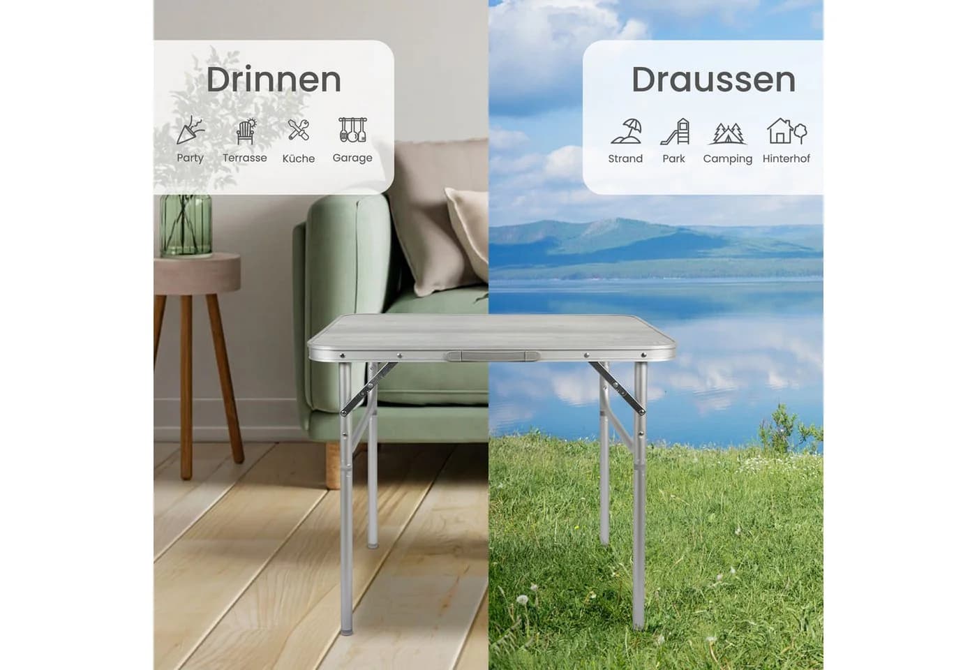 HOMECALL Campingtisch Klapptisch Aluminium Silber Höhenverstellbar - Bild 5