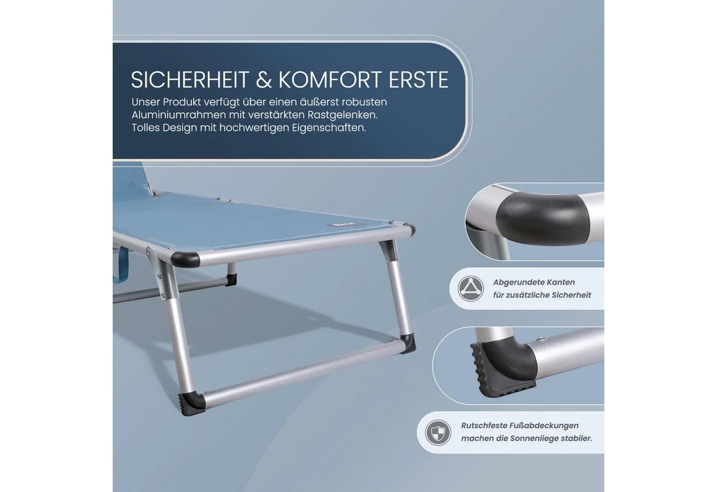 HOMECALL Sonnenliege Blau Klappbar Alu mit Sonnenschutzdach - Bild 5