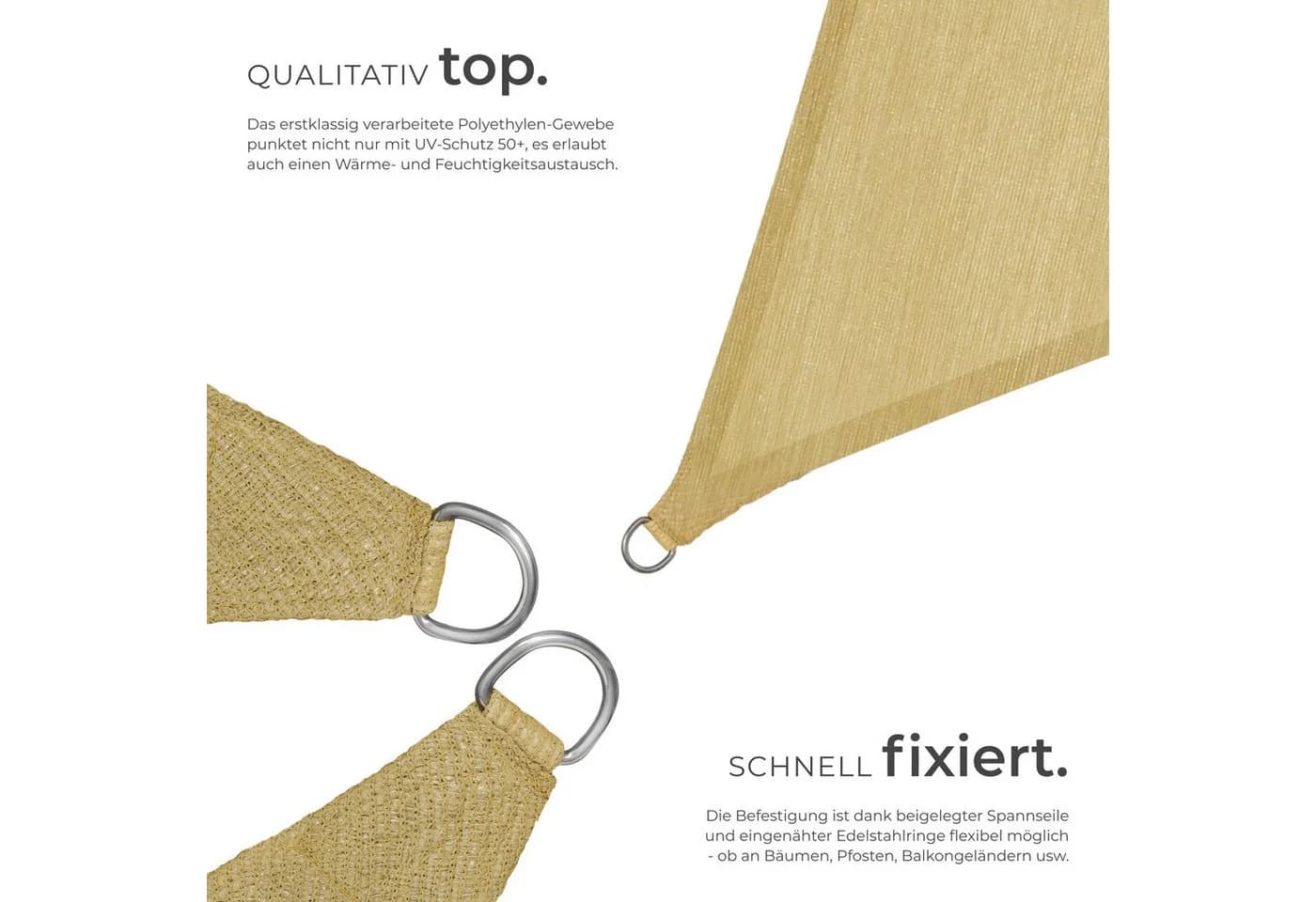 TECTAKE Sonnensegel Dreieckig Beige UV-Schutz 50+ - Bild 3