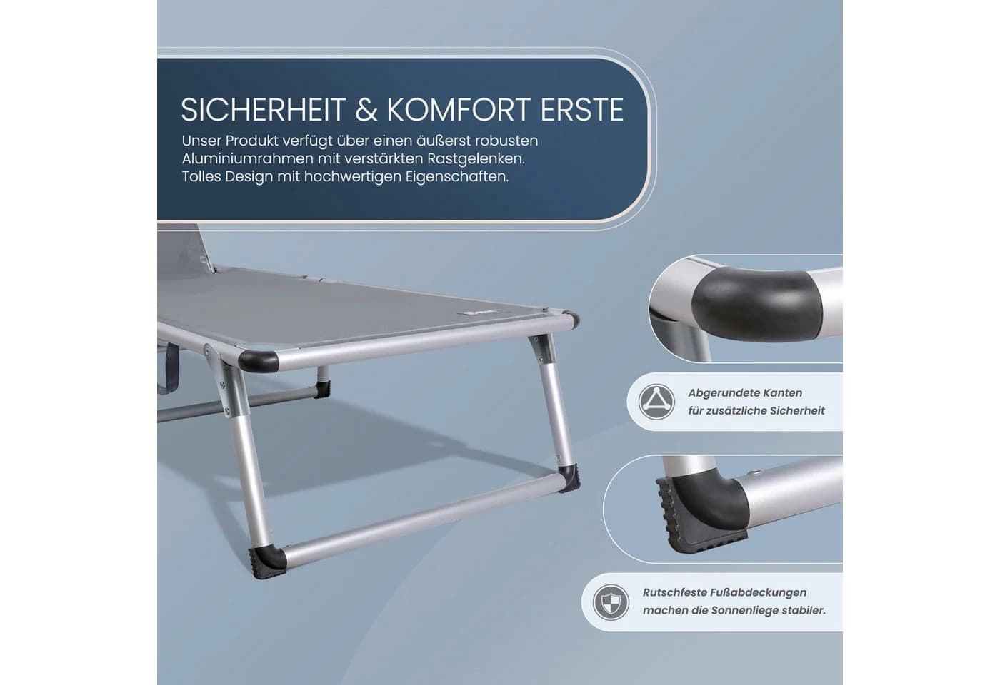 HOMECALL Gartenliege Leicht Alu Klappbar mit Sonnenschutzdach - Bild 5