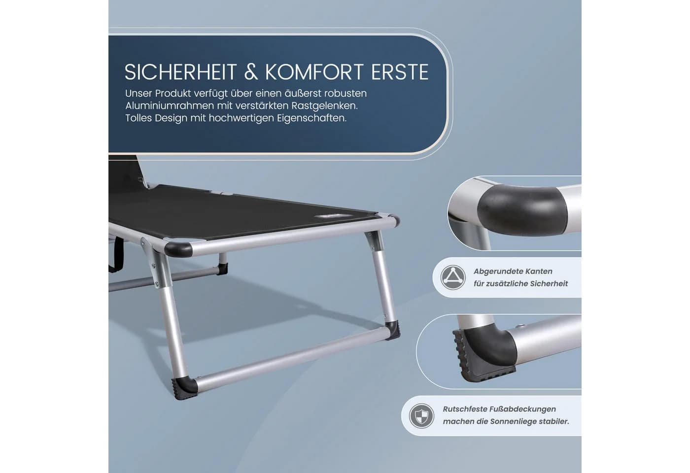 HOMECALL Gartenliege Leicht Schwarz 5-fach Verstellbar Klappbar - Bild 5