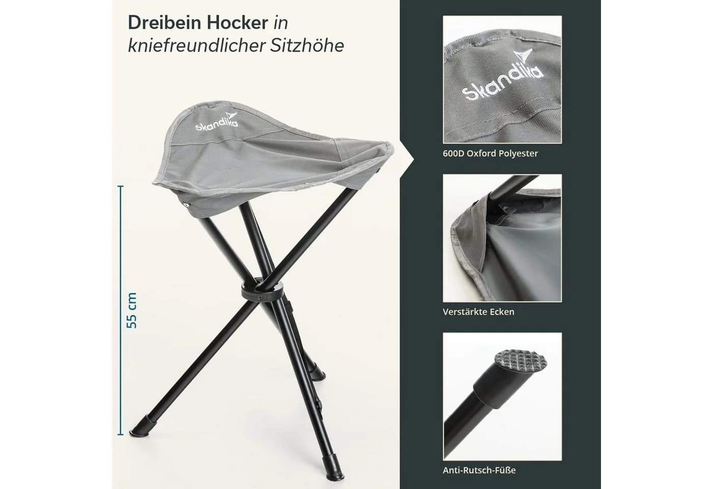 Skandika Campingstuhl Tomperi Klappbar Grau 100kg Tragetasche
