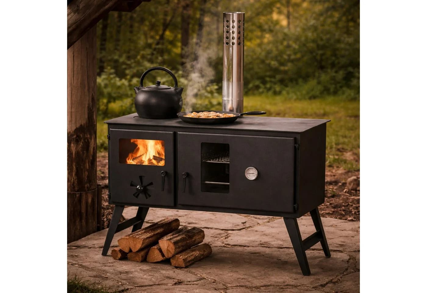 CampFeuer Zeltofen Holzofen mit Backfach und Thermometer
