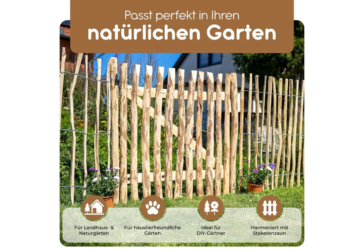 BooGardi Gartentor Haselnuss-Vollholz für Staketenzaun - Bild 3