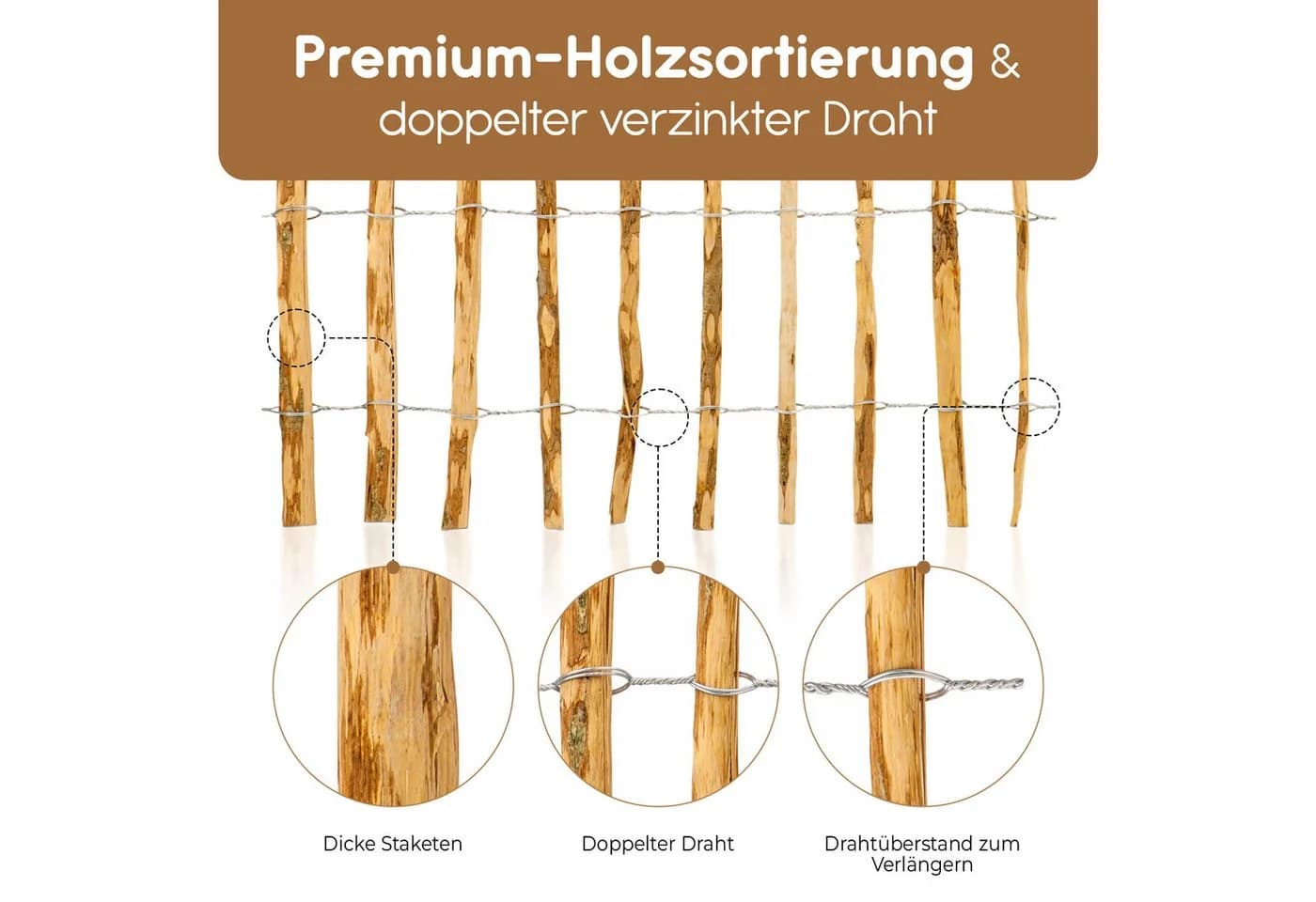 BooGardi Staketenzaun Gartenzaun Haselnuss 50cm x 5m - Bild 4