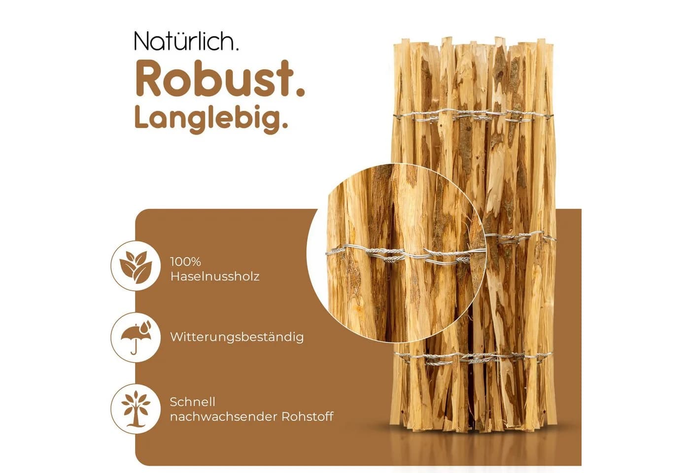 BooGardi Staketenzaun Gartenzaun Haselnuss 50cm x 5m - Bild 5