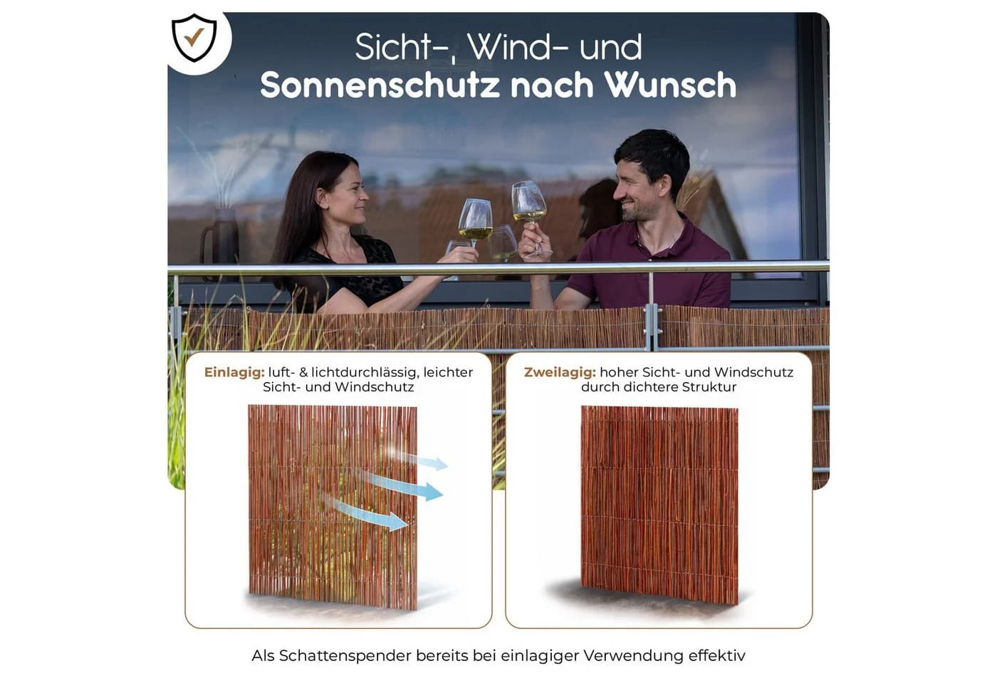 BooGardi Weidenzaun Sichtschutzmatte aus Weide Braun - Bild 3