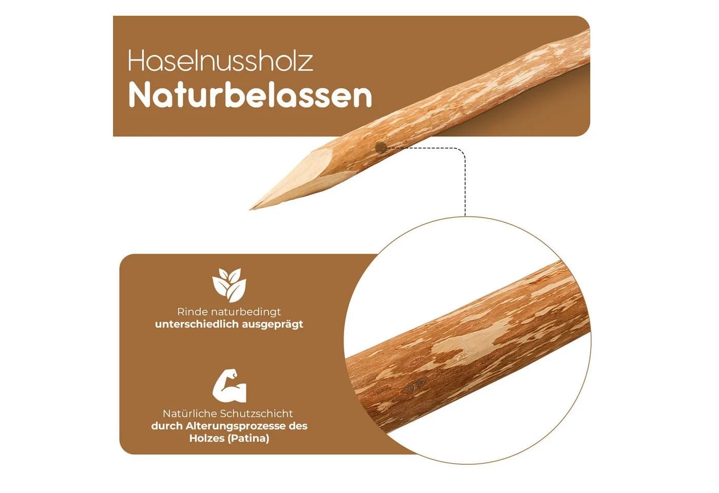 BooGardi Haselnuss-Zaunpfosten Holzpfahl 90 cm - Bild 4