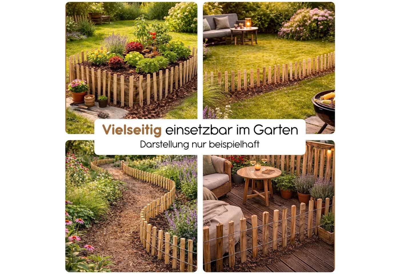 BooGardi Steckzaun Haselnussvollholz Beeteinfassung