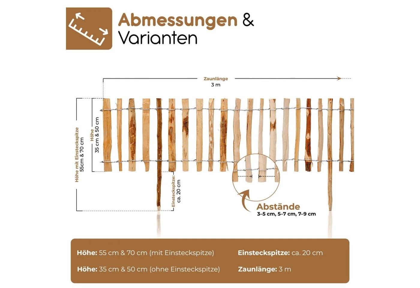 BooGardi Steckzaun Haselnussvollholz Beeteinfassung - Bild 4