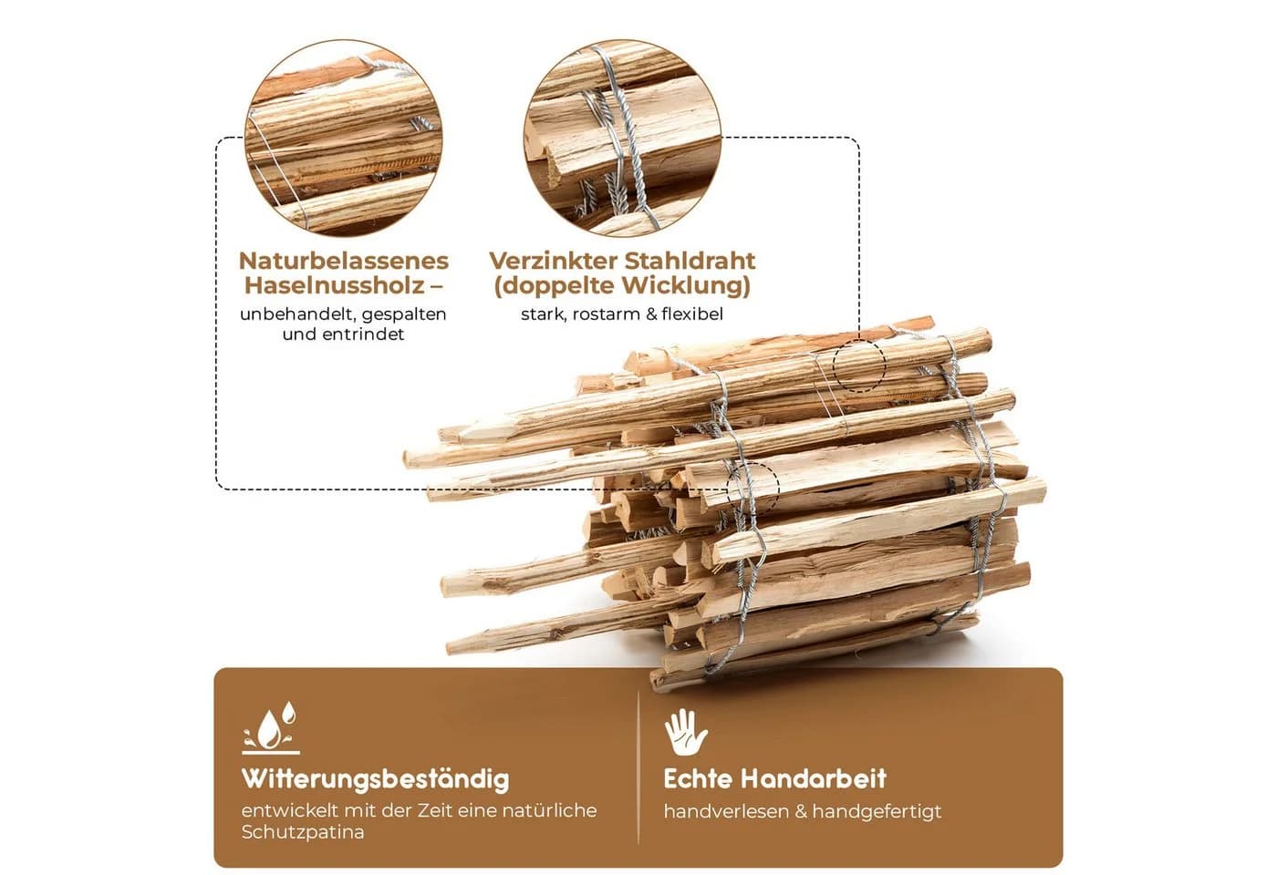 BooGardi Steckzaun Haselnussvollholz Beeteinfassung - Bild 5