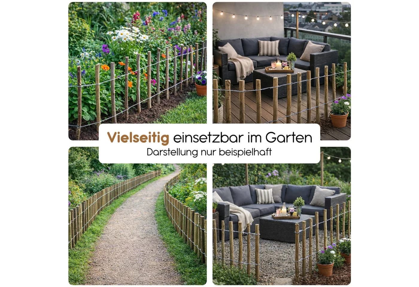 BooGardi Steckzaun aus Haselnussvollholz mit Rinde
