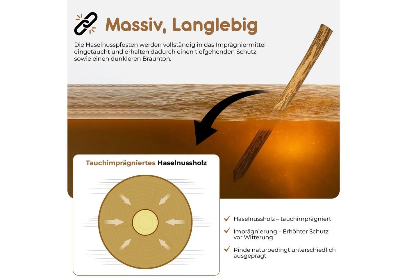 BooGardi Haselnuss-Zaunpfosten Imprägniert 90-180 cm - Bild 3