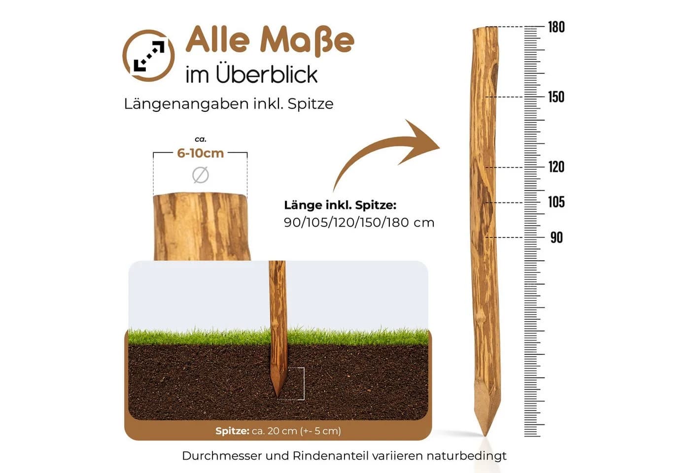 BooGardi Haselnuss-Zaunpfosten Imprägniert 90-180 cm - Bild 4