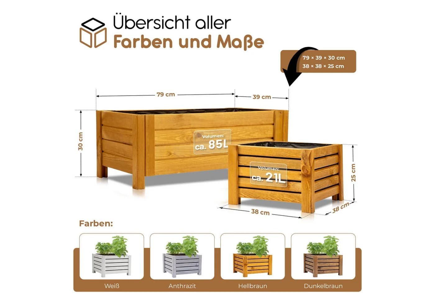 BooGardi Pflanzkasten Holz Dunkelbraun mit Vlies