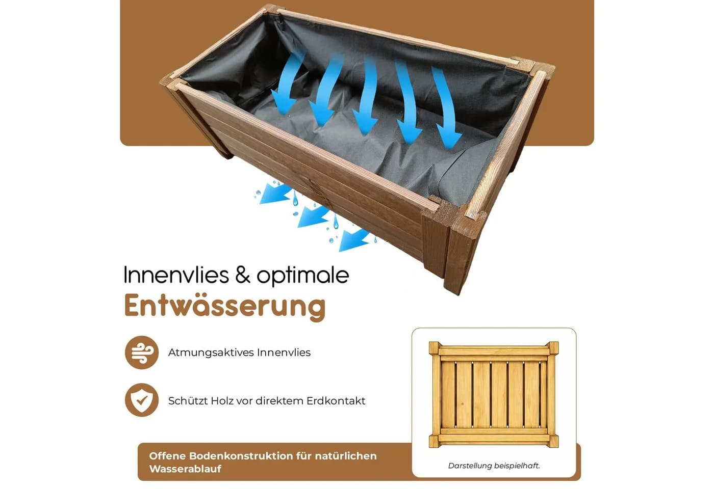 BooGardi Pflanzkasten Holz Dunkelbraun mit Vlies - Bild 4