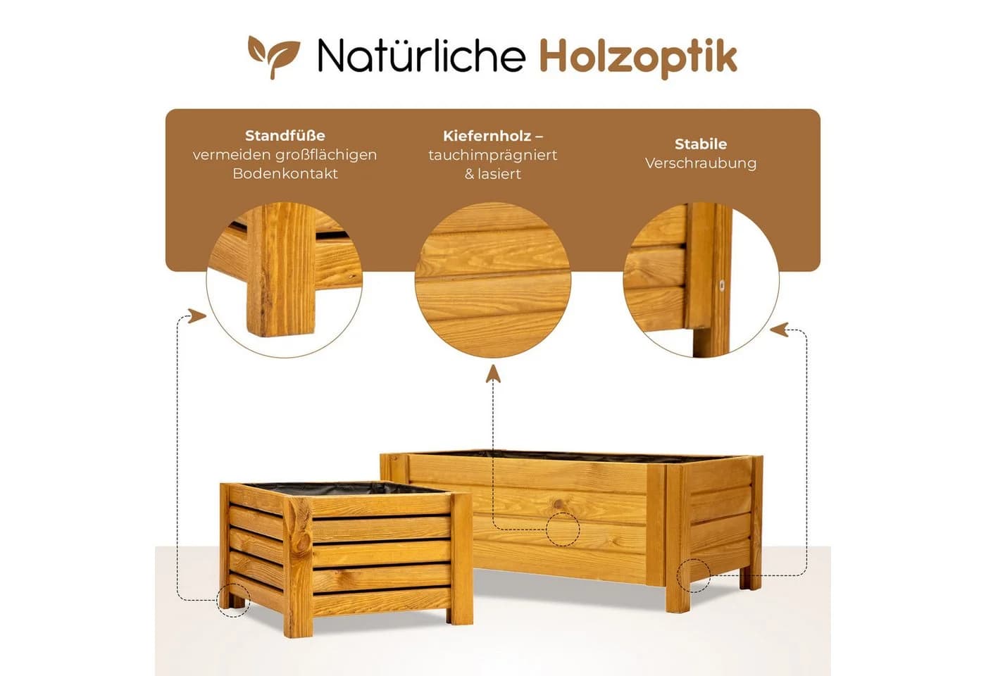 BooGardi Pflanzkasten Holz Dunkelbraun mit Vlies - Bild 5