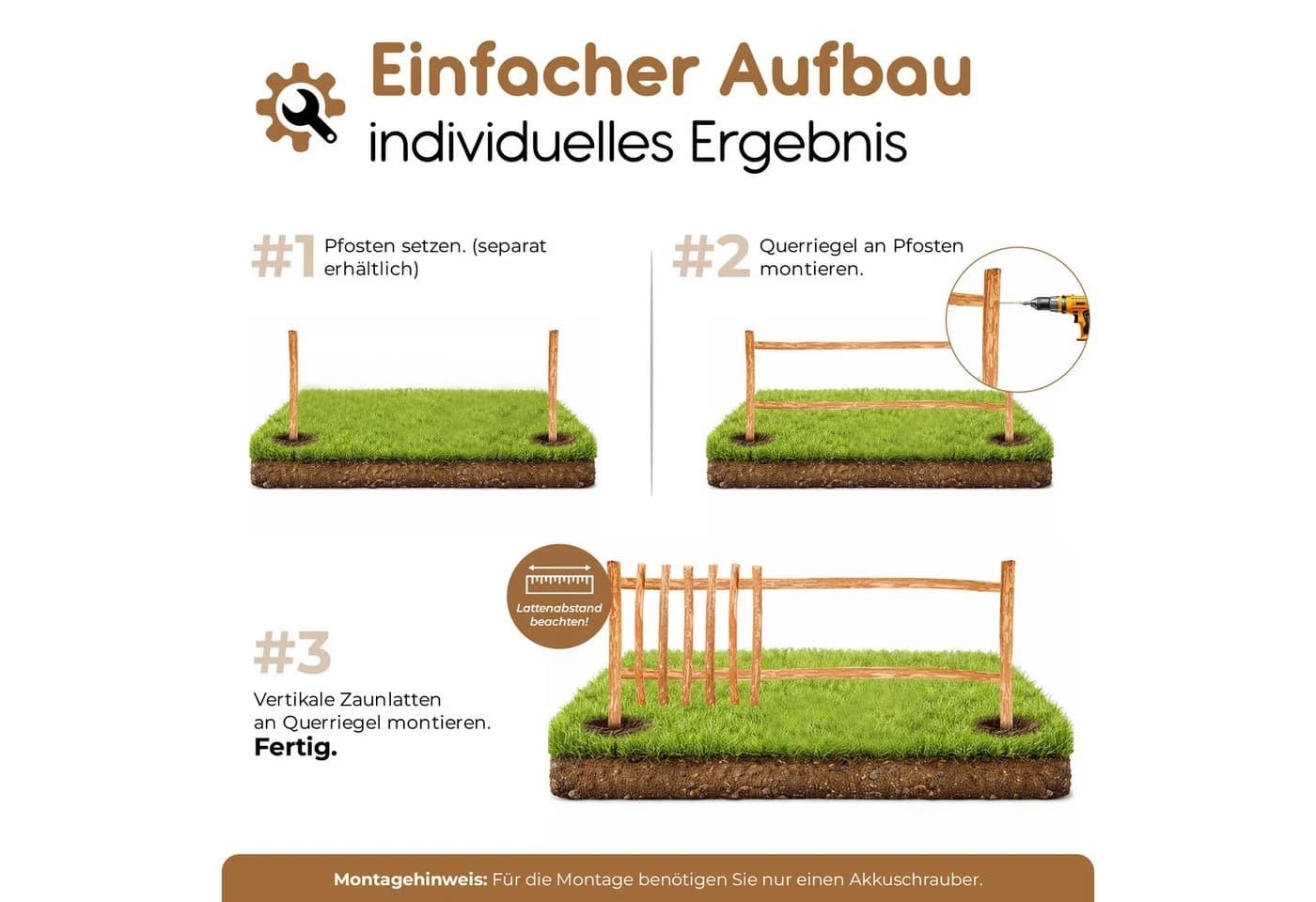BooGardi Haselnuss-Zaun Bausatz Gartenzaun Holzzaun - Bild 4