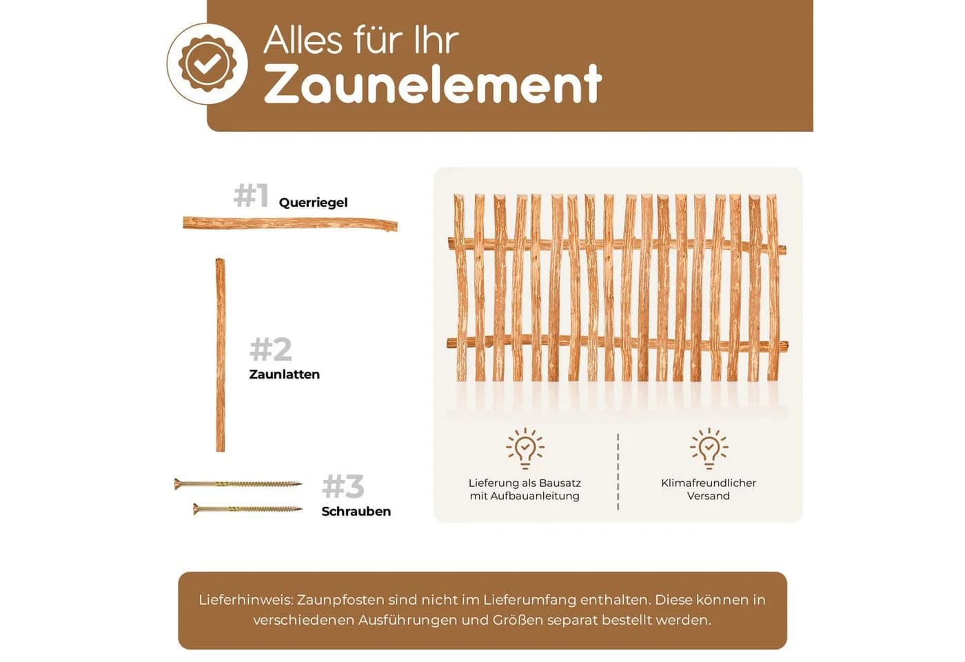BooGardi Haselnuss-Zaun Bausatz Gartenzaun Holzzaun - Bild 5