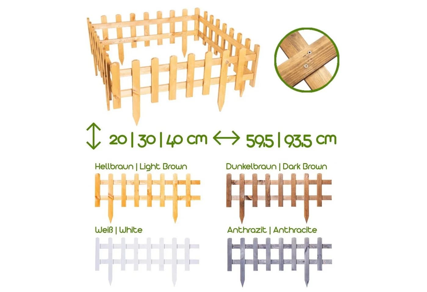BooGardi Beetumrandung Steckzaun Holz Dunkelbraun - Bild 3